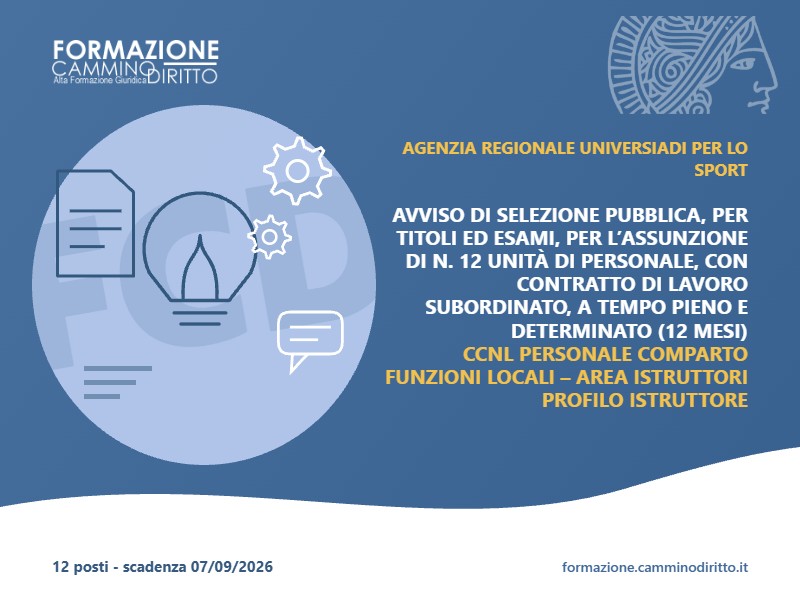 ASSUNZIONE DI N. 12 UNITÀ DI PERSONALE COMPARTO FUNZIONI LOCALI