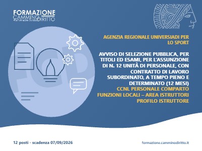 ASSUNZIONE DI N. 12 UNITÀ DI PERSONALE COMPARTO FUNZIONI LOCALI